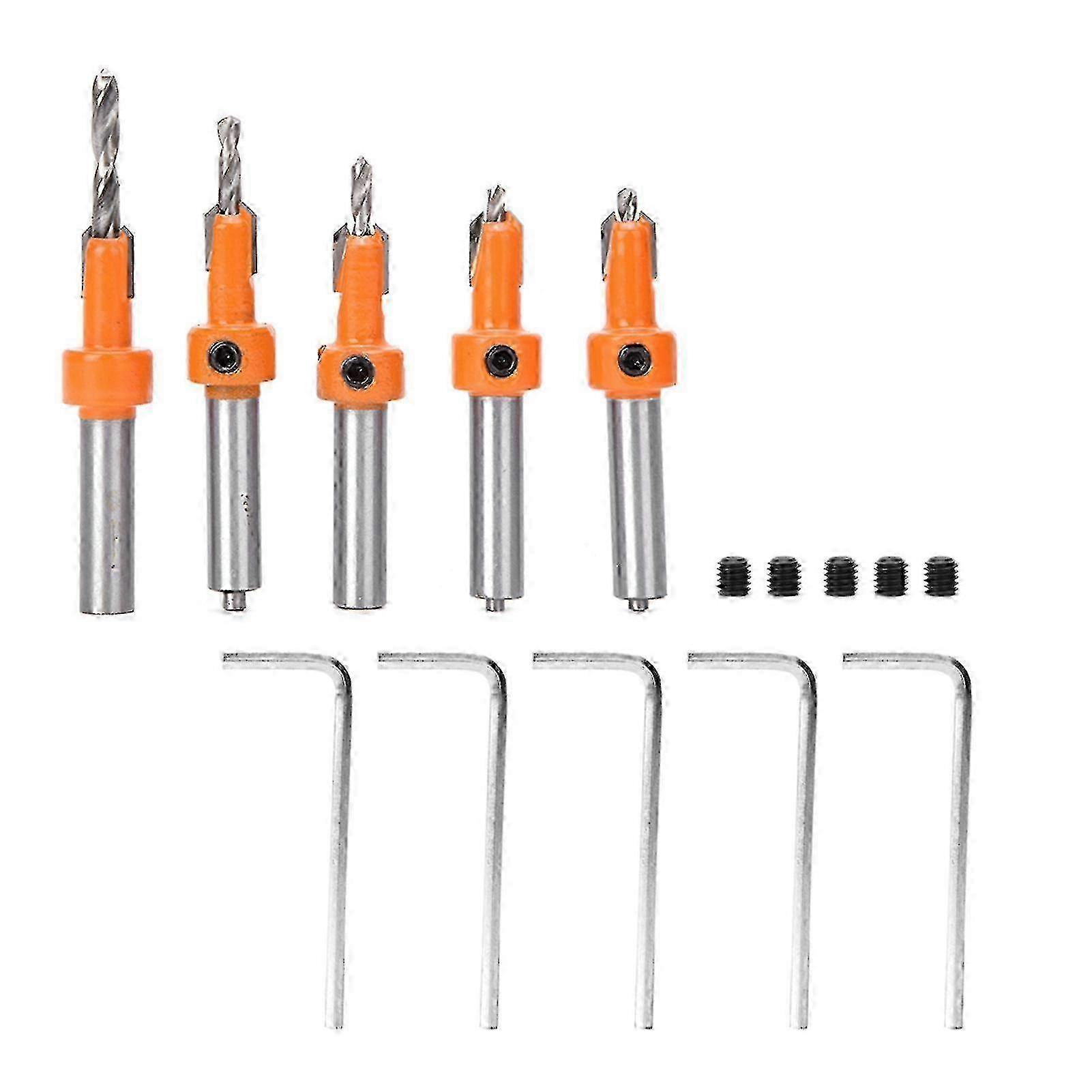 5-Piece Countersink Drill Bit Set for Woodworking - Self-Tapping Drill Bits for Carpentry Tools & Projects