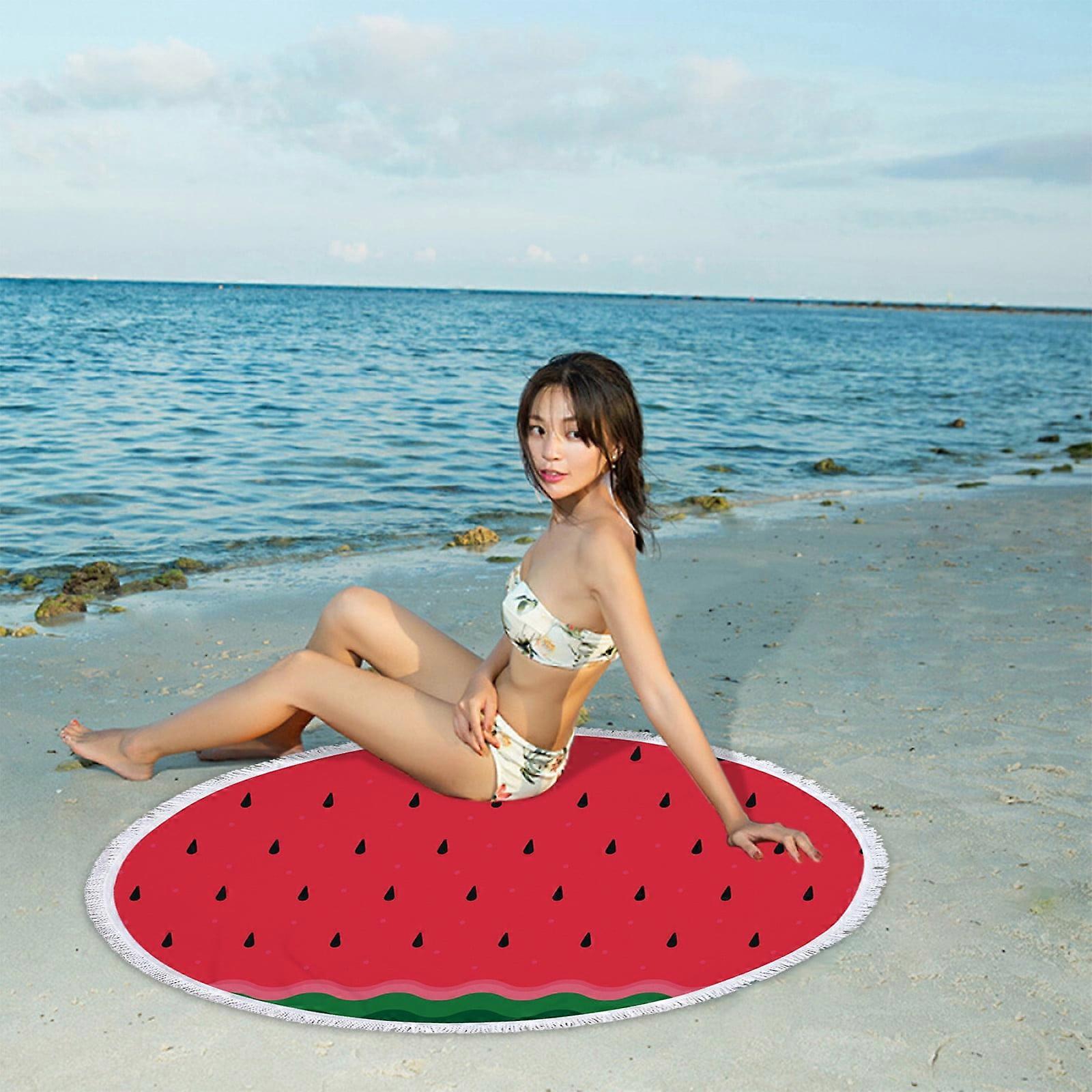 Microfiber Round Hawaii Beach Towels Oversized, Watermelon Design, Quick-Drying, Sand-Free, Lightweight & Absorbent for Pool or Beach