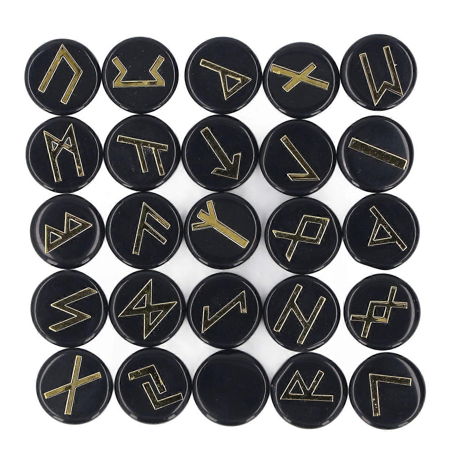 25Pcs Rune Stone Set Crystal for Witch Beginners Witchcraft Divination Meditation Spiritual Black