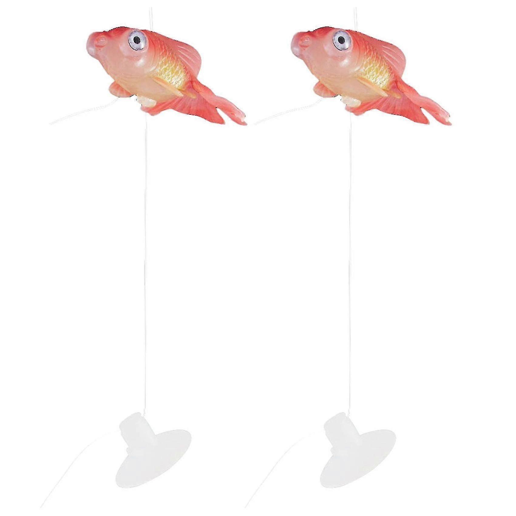 2X Aquarium Small Suction Cup Artificially Floating Goldfish Ornament Red