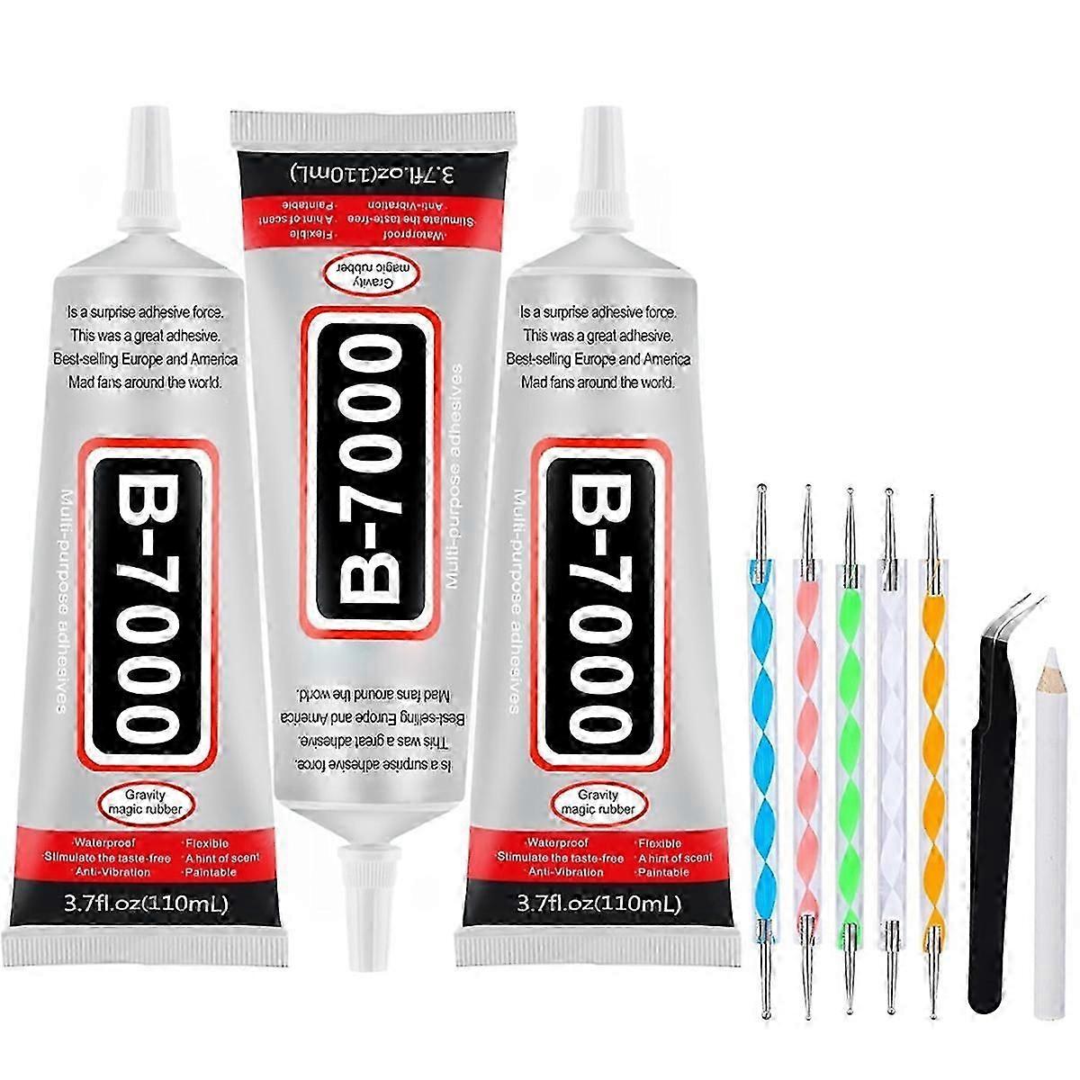 3 PCS 110ml B7000 Glue Clear with Precision Tip, B7000 Rhinestone Glue Set, Craft Glues with 5-Point Pen Tool