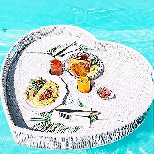 Floating Pool Tray Table with Rattan Woven Design for Serving Food and Drinks on Water