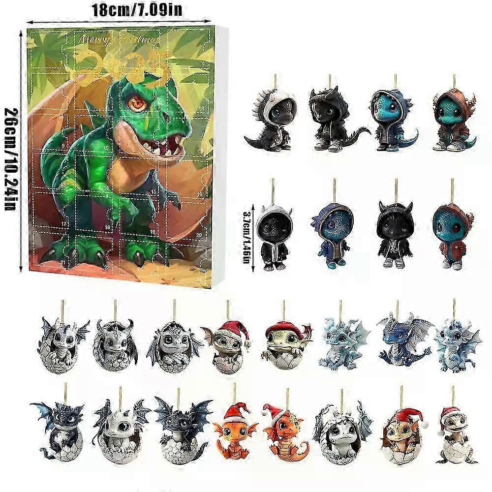 Christmas Dinosaur Advent Calendar with 24 2D Acrylic Pendants