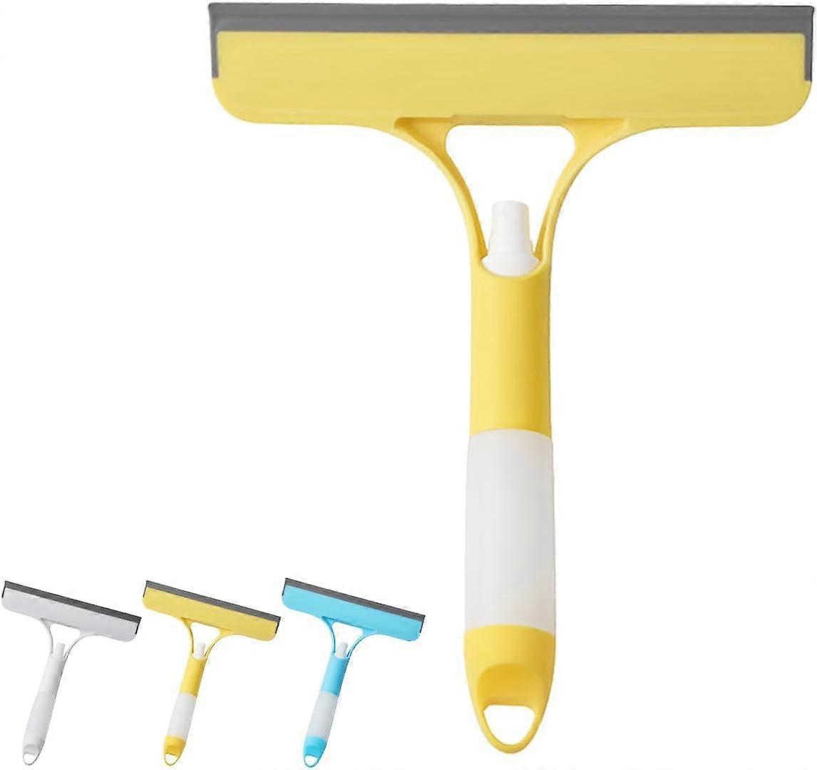 3 in 1 Window Cleaner Squeegee with Spray Bottle and Brush for Glass, Mirrors, Car Windows – Yellow