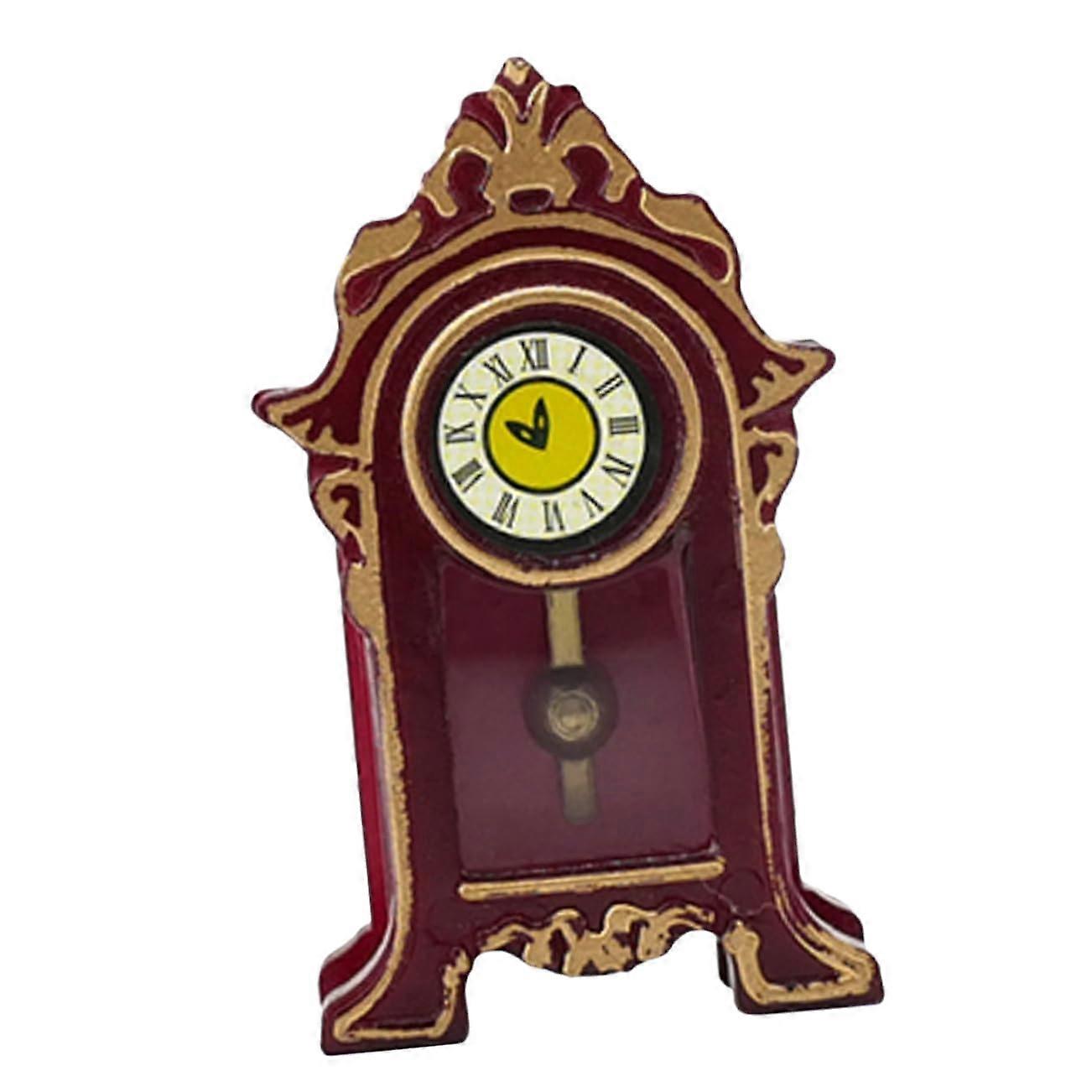 Miniature Pendulum Table Clock Vintage Dollhouse Decor Retro Style Photography Prop Collectible Display