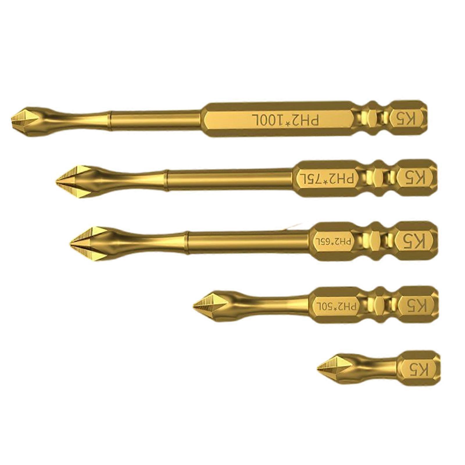 5Pcs K5 Impact Driver Bit Set 1/4inch Hex Shank Crossing Head Screwdriver Bit Steel Magnetic Crossing Bit Attachment Multicolor