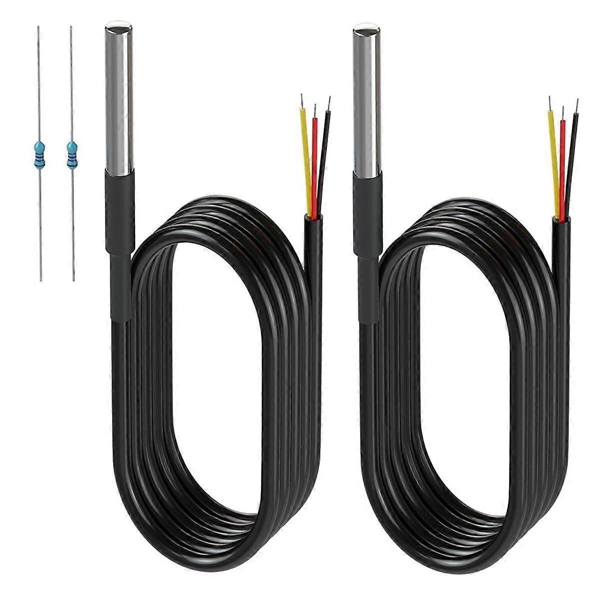 2 Pack Waterproof Temperature Sensor Probes with 2 Pack 4.7K Ohm Resistors for DIY