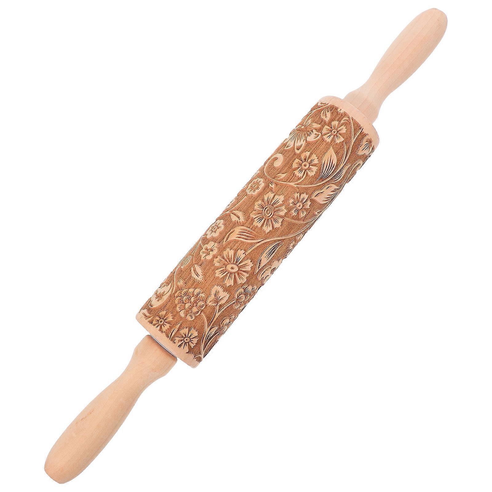 Embossed Rolling Pin for Dough Wooden Rolling Pin with Elegant Pattern