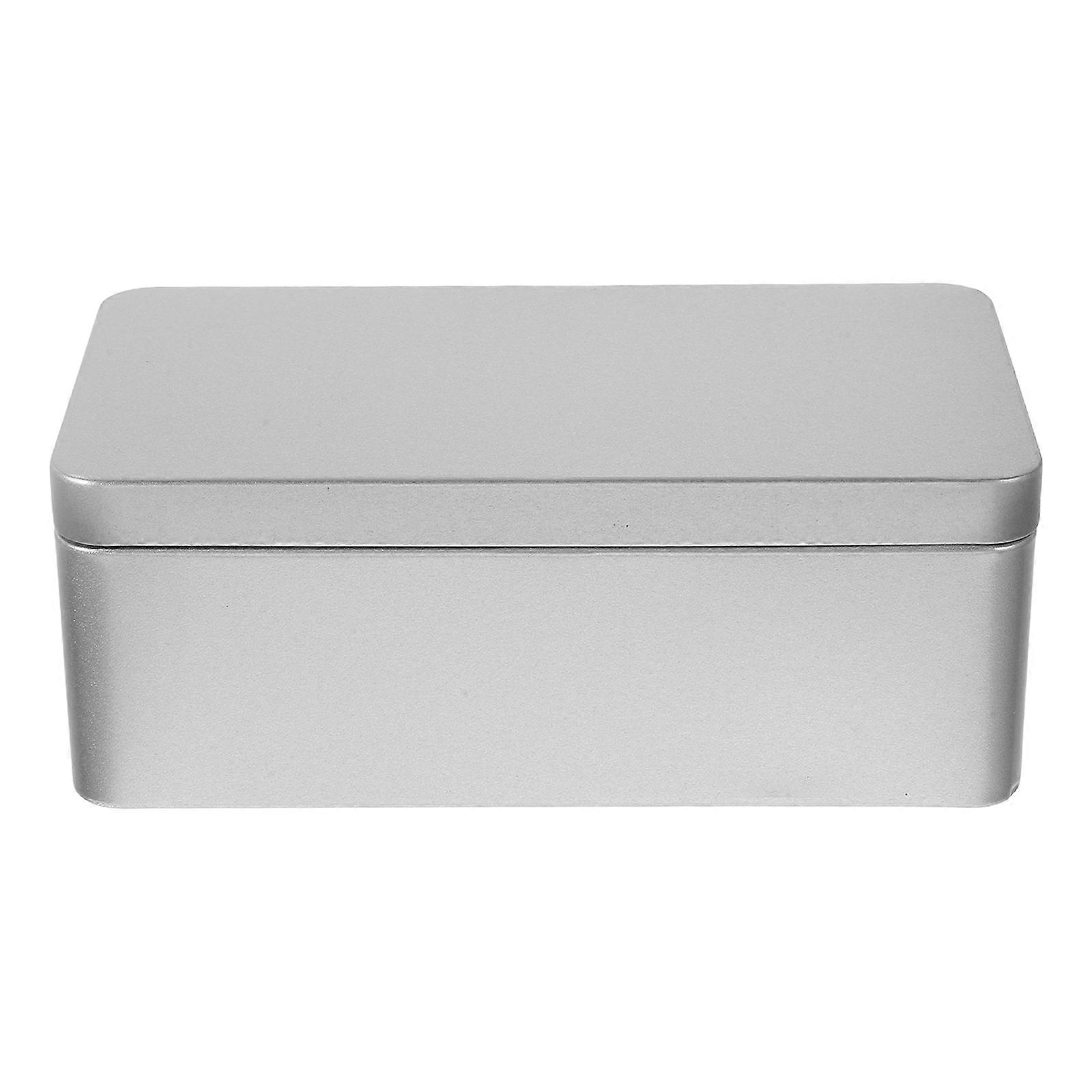 Silver Tinplate Storage Box for Candy with Lid Rectangular Metal Storage Tin