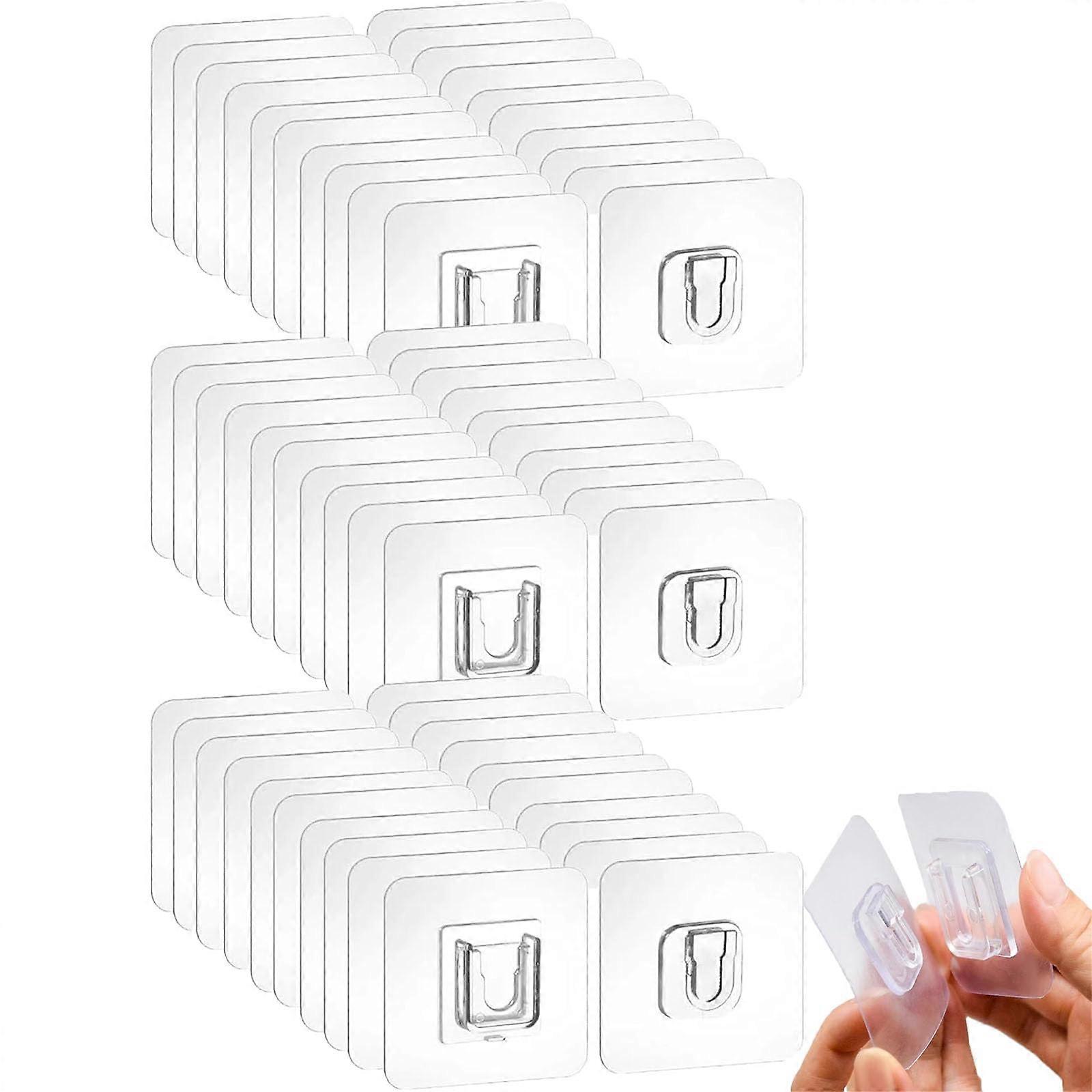 30pcs Transparent Heavy Duty Adhesive Wall Hooks, No Drill Residue Reusable Design