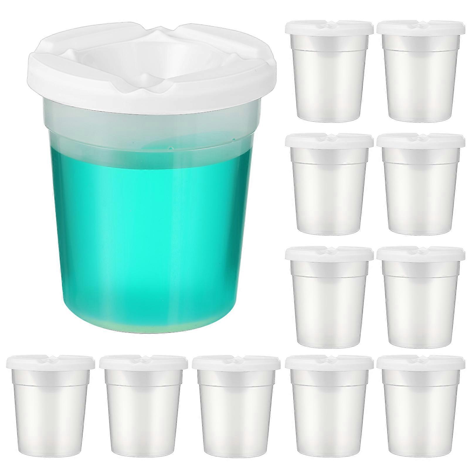 12Pcs White Plastic Paint Cups with Lids for Spillproof Pigment Use