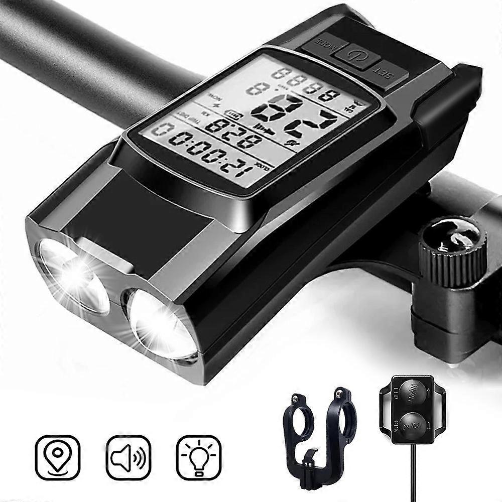 HW GPS-Fahrradcomputer, kabellos, 3-in-1, Fahrradtacho, Fahrradtaschenlampe mit 120-dB-Hupe – Schwarz