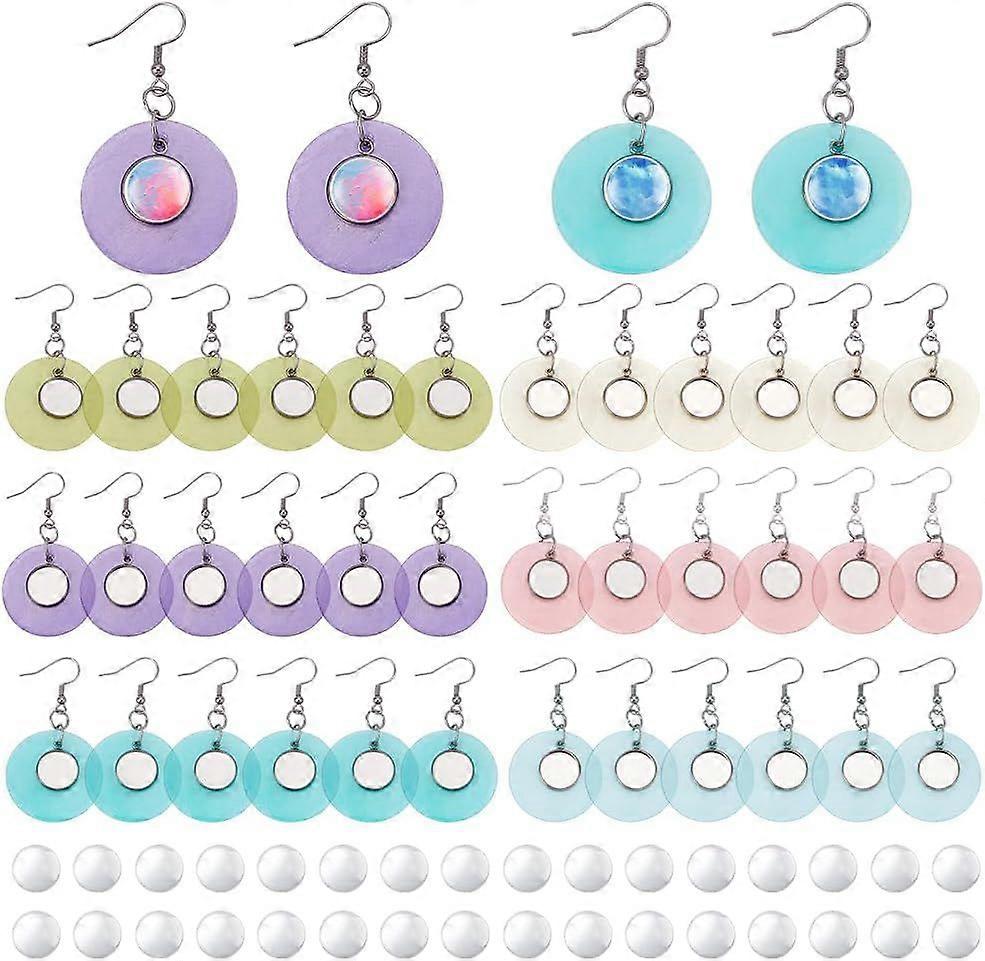 18 Pairs Shell Stainless Steel Earring Bezel Trays Natural Shell Flat Round Base Setting with Round Glass Cabochon Dangle Earrings Settings for DIY Ea