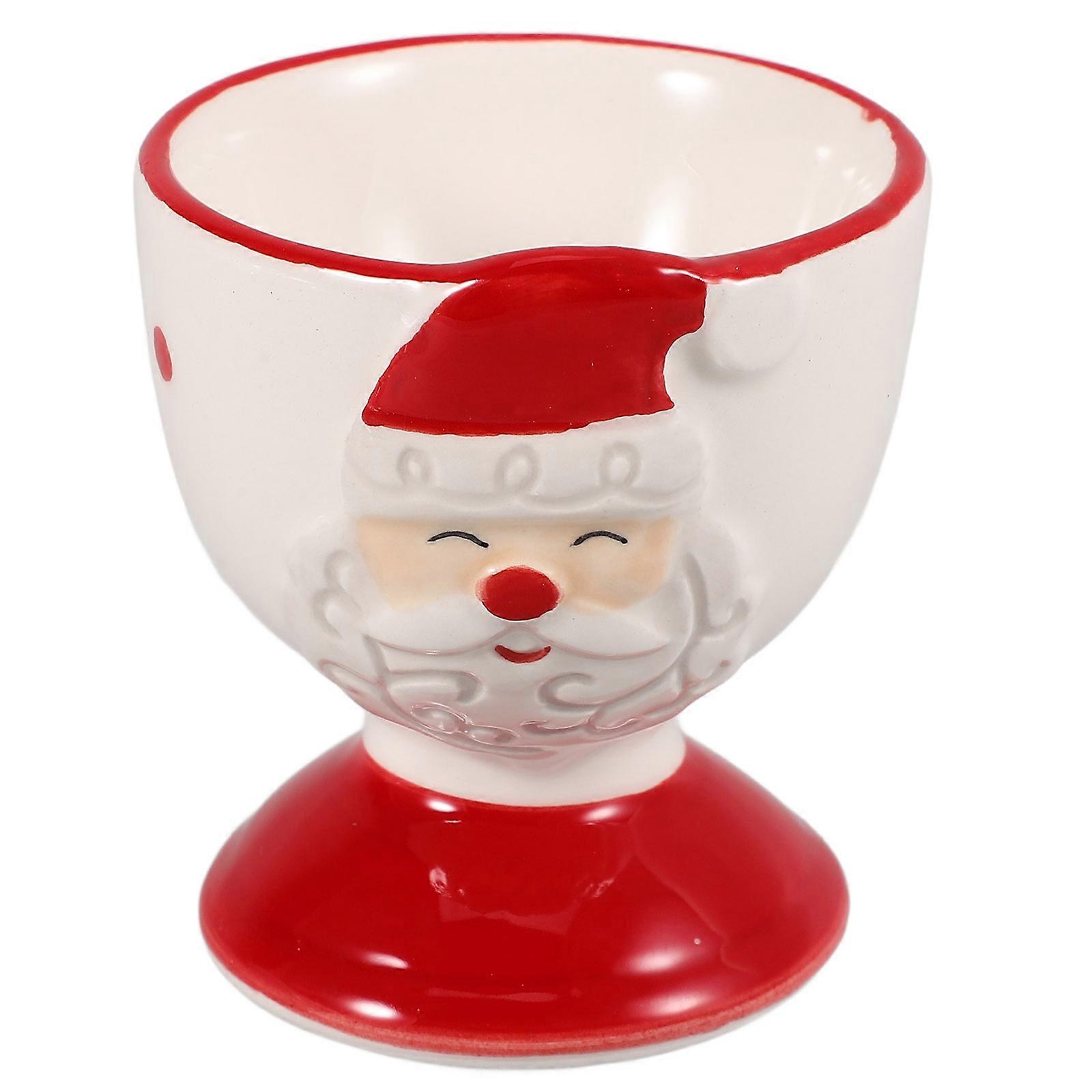 Santa Claus Ceramic Egg Cup for Home Use Red Desktop Egg Holder