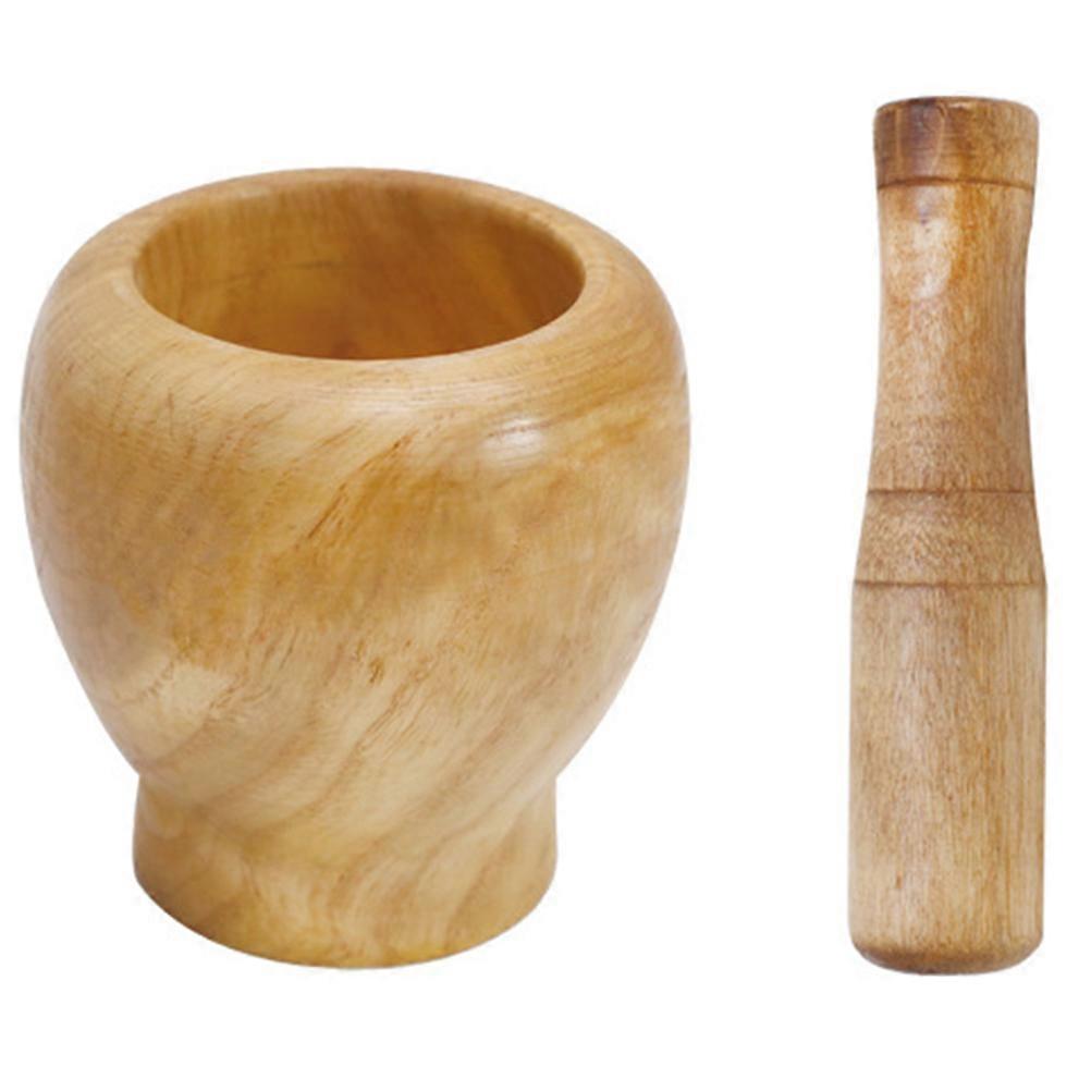 Wooden Cookware Garlic Grinder Mortar Set for Kitchen Use 2Sets