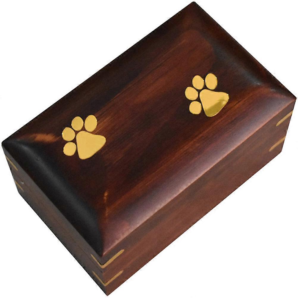 Dark Brown Wood Pet Urn for Ashes with Soft Interior