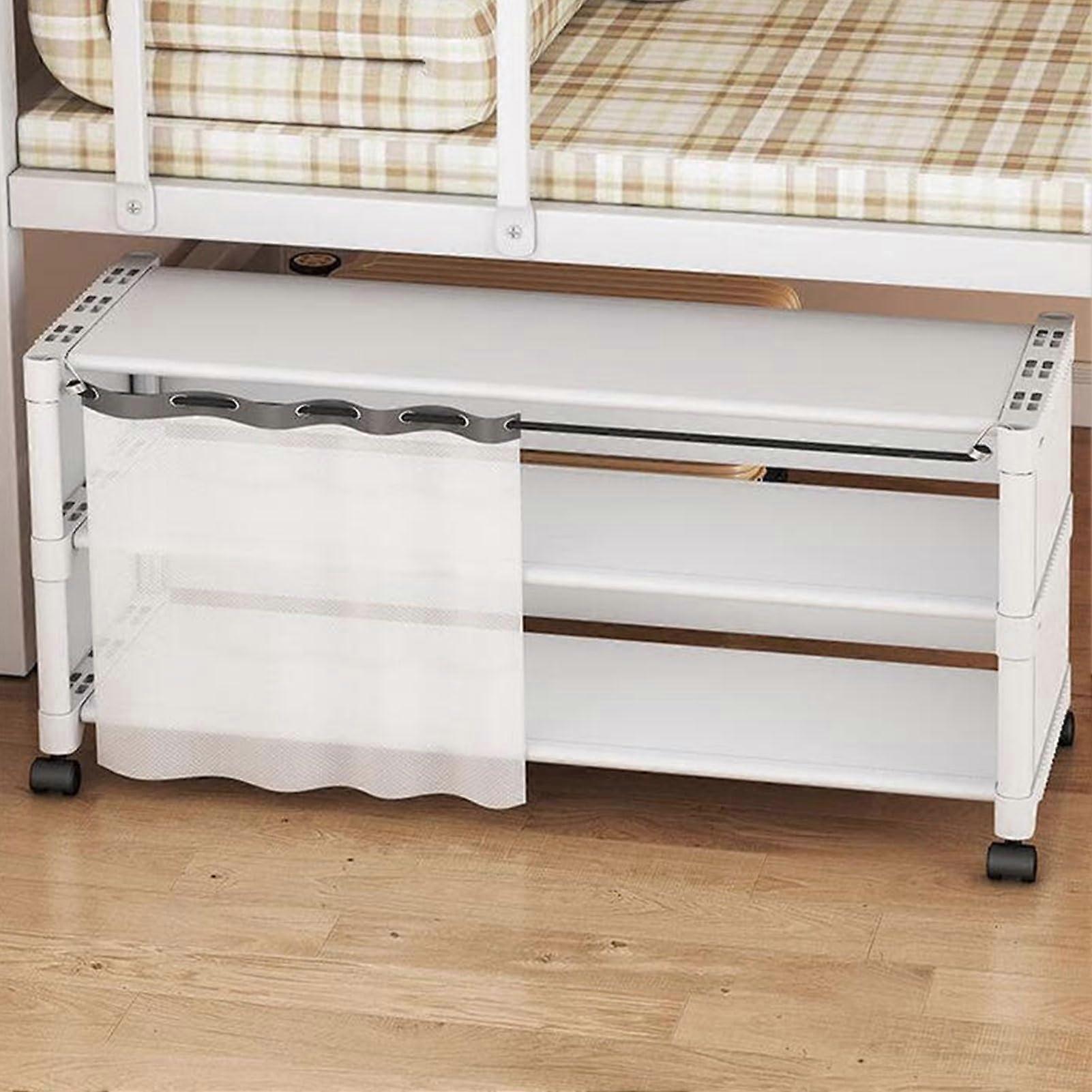 Under Bed Shoe Storage Rack with Wheels, 3Tier SpaceSaving Organizer for Bedroom, White