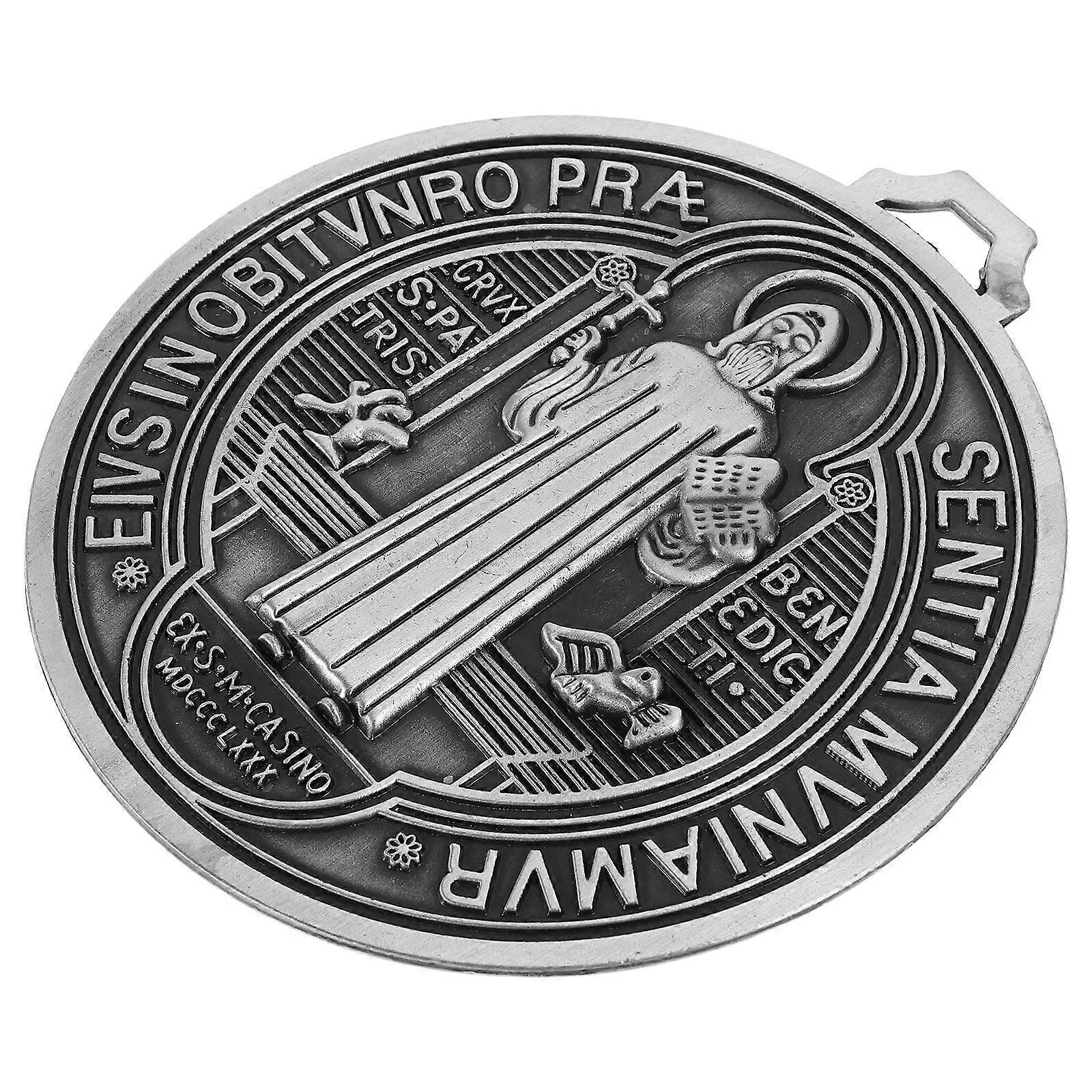 Silver St Benedict Medal Decorative Cross for Desk Display