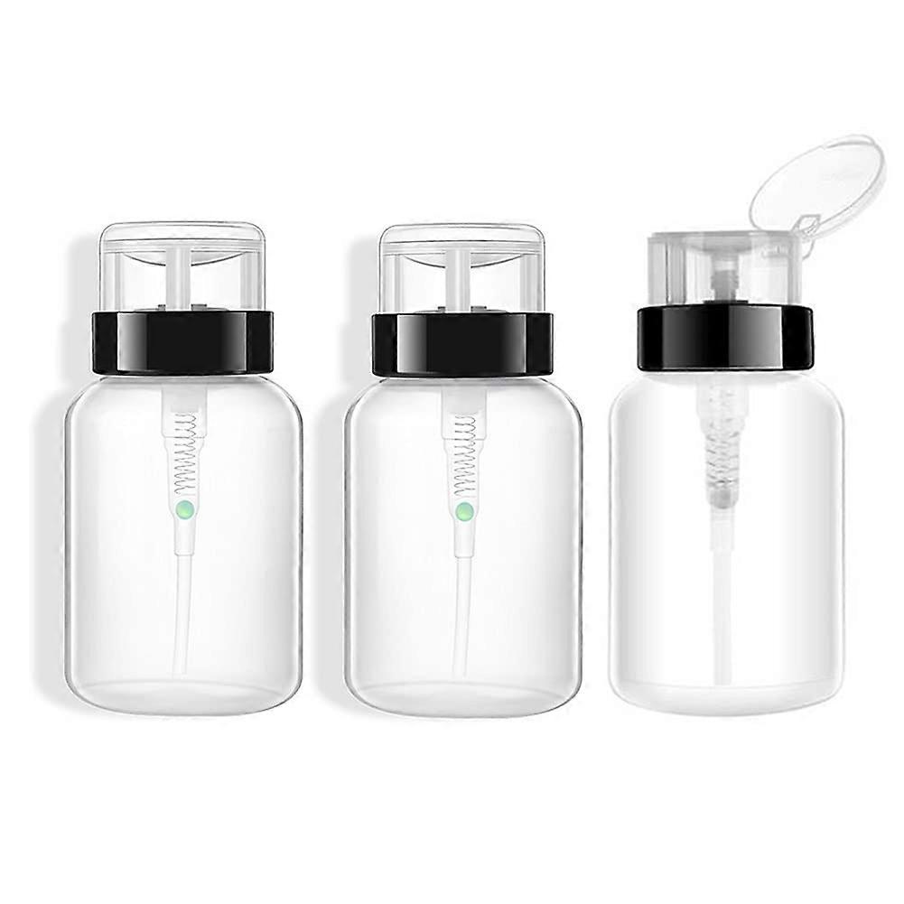 3 Pack 200ml Nail Polish Remover Pump Dispenser, Clear Lockable Refillable Plastic Bottle