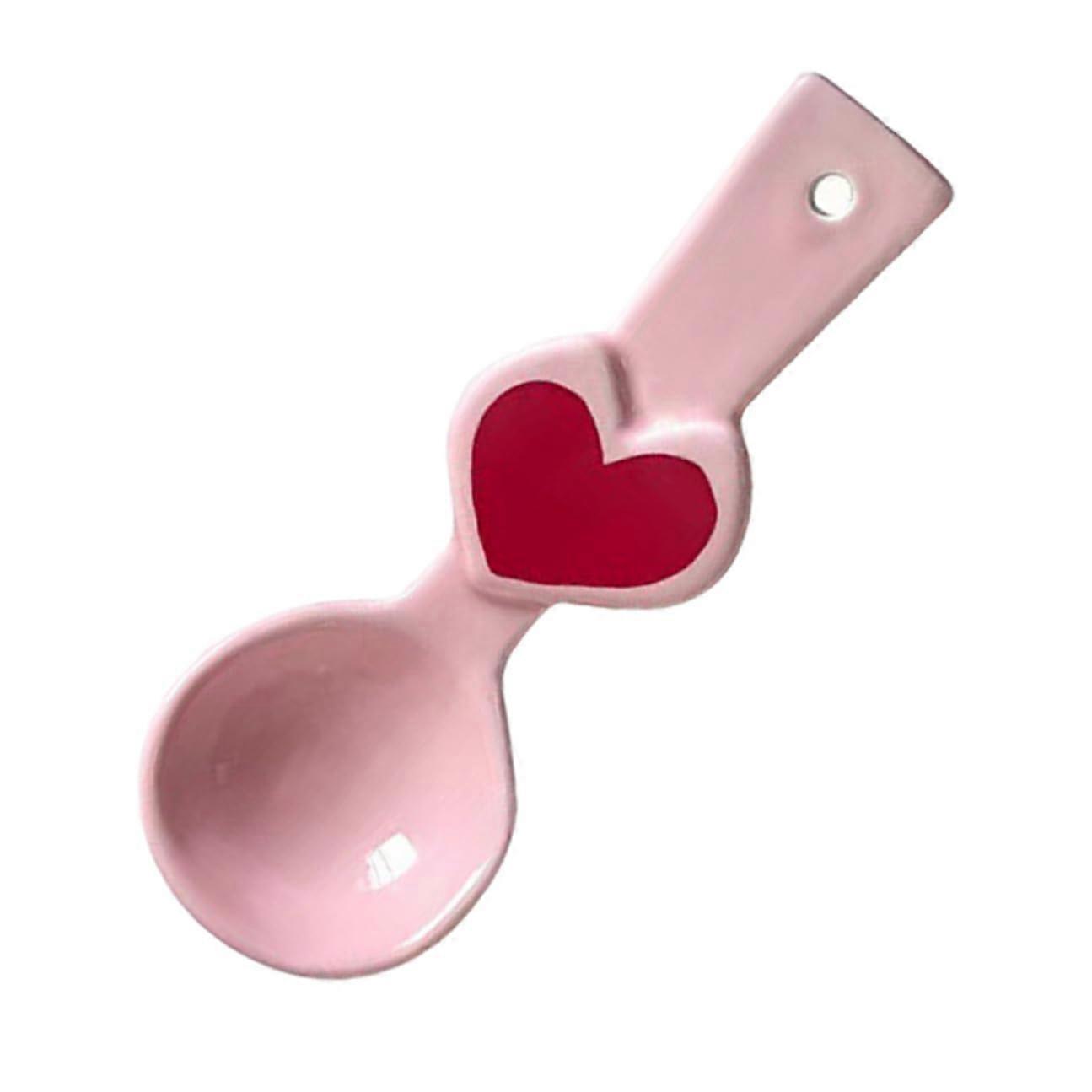Ceramic Heart Serving Spoon with Ergonomic Smooth Handle for Dinner and Soup
