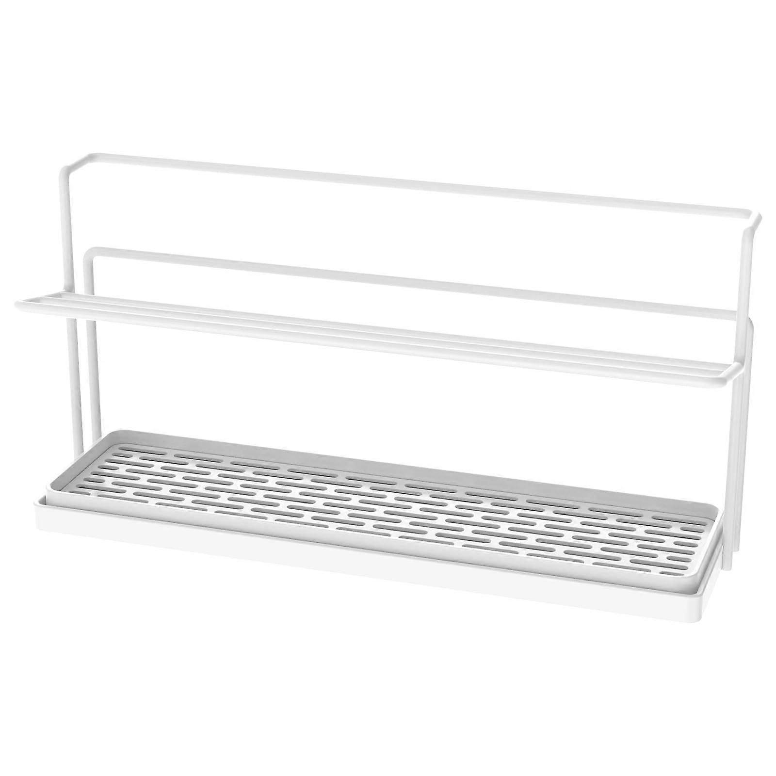 Bottle Drying Rack Double Layer Carbon Steel Cup Holder with Removable Drain Tray for Kitchen White