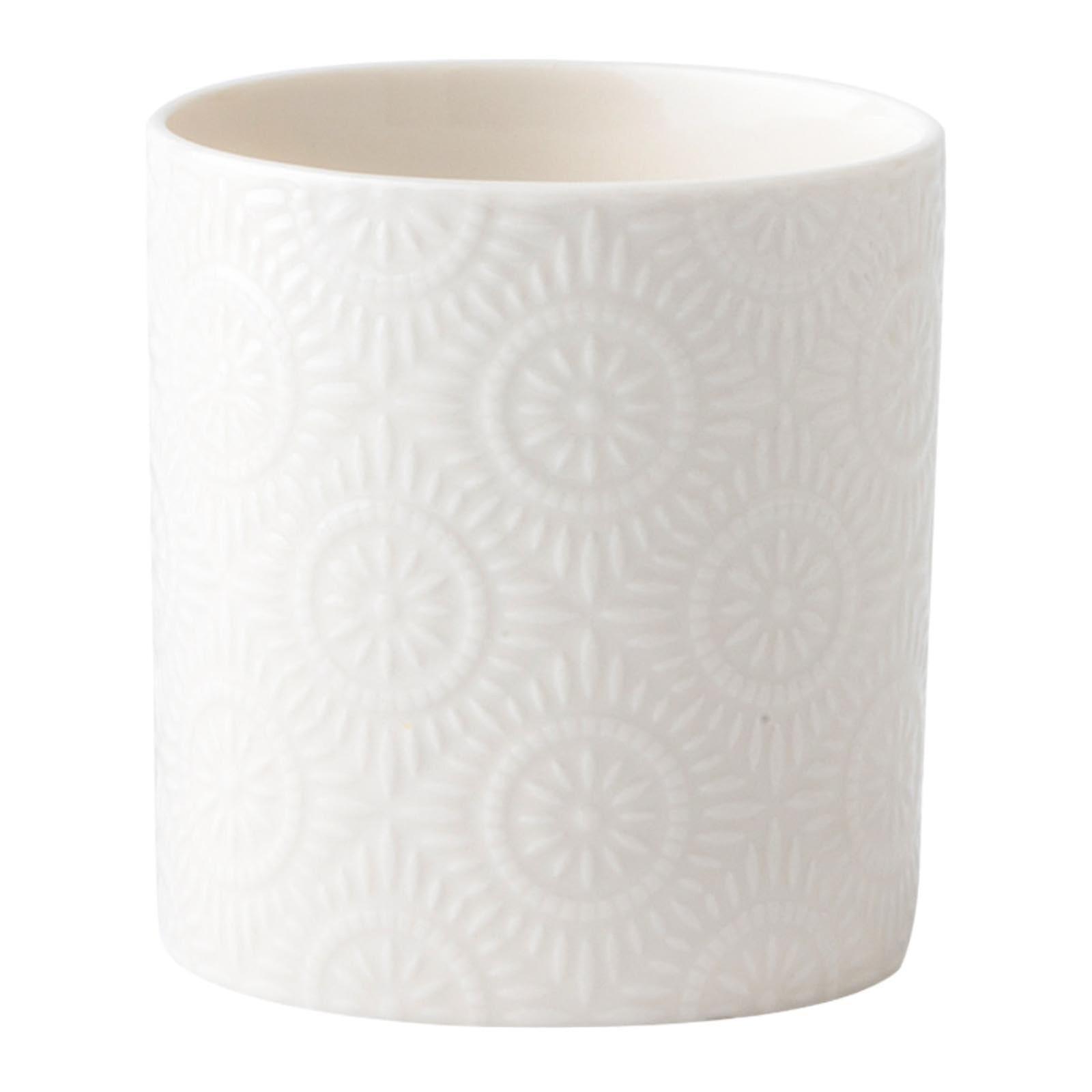 Ceramic Utensil Holder with Large Capacity and Elegant Embossed Design for Kitchen Counter or Brushes