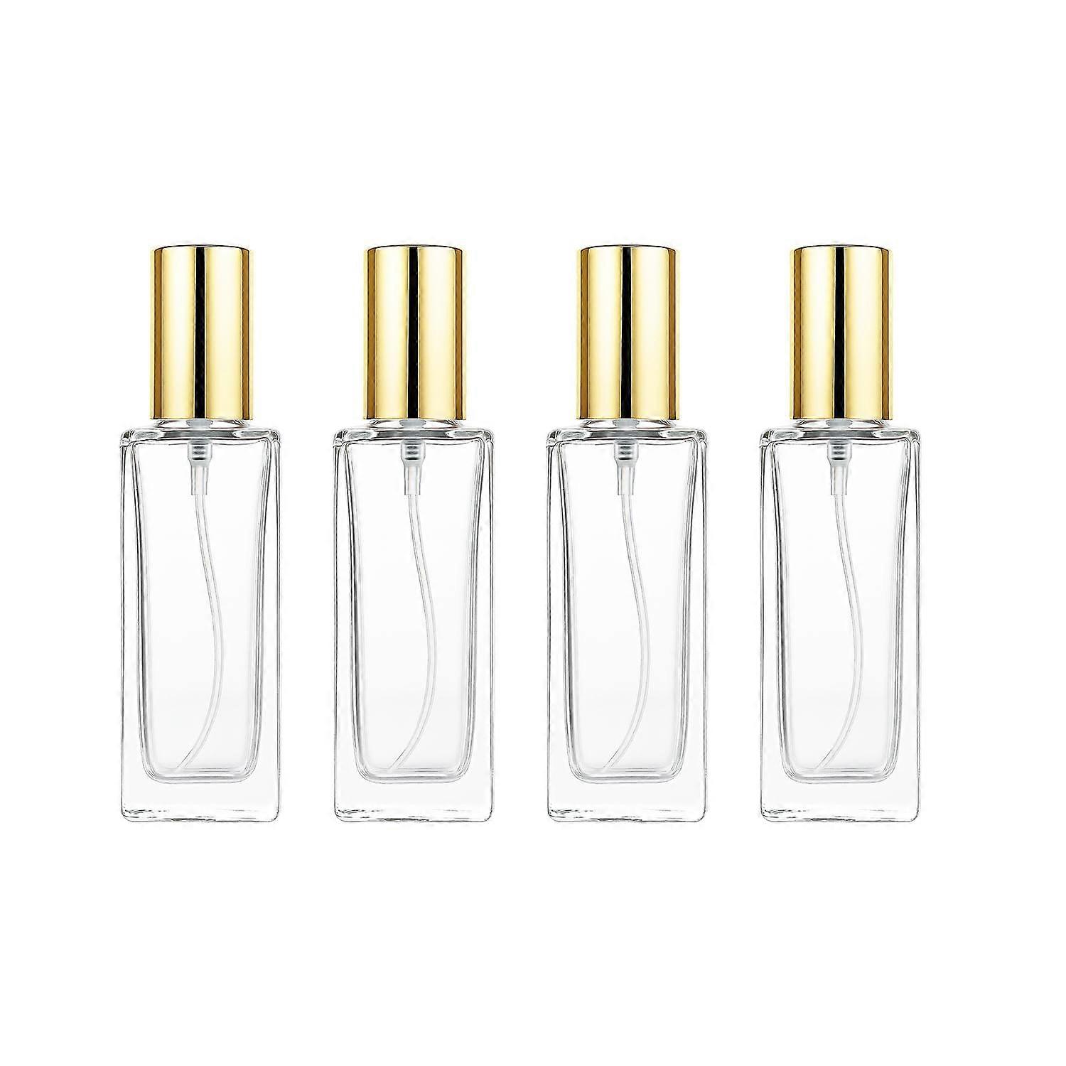 4Pcs 30ml Elegant Square Glass Perfume Spray Bottle with Gold Cap, Refillable Travel Atomizer