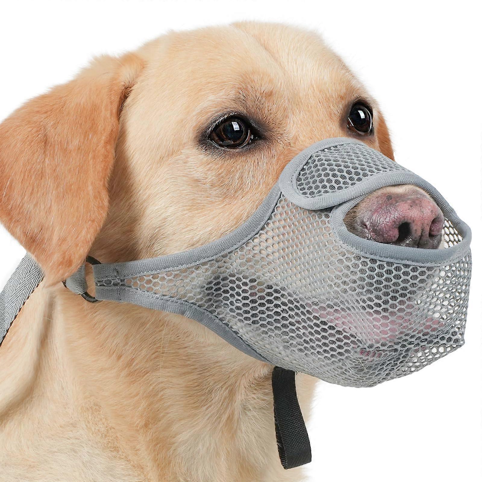 Soft Mesh Dog Muzzle Grey XS  Breathable Adjustable Neck Strap for Small Medium Large Dogs