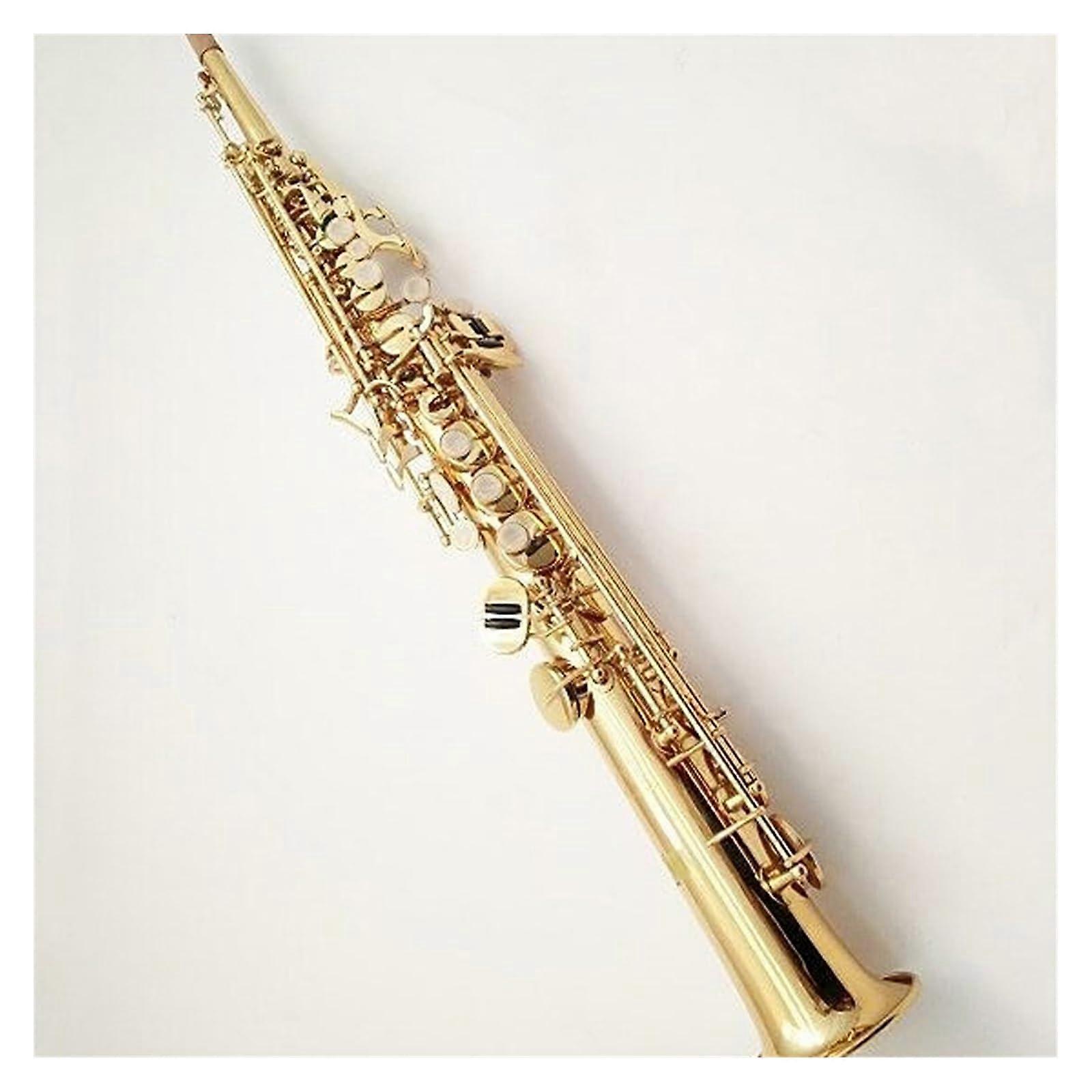 Bb Straight Brass Lacquered Saxophone with Case, Bright Tone for Jazz and Ensemble