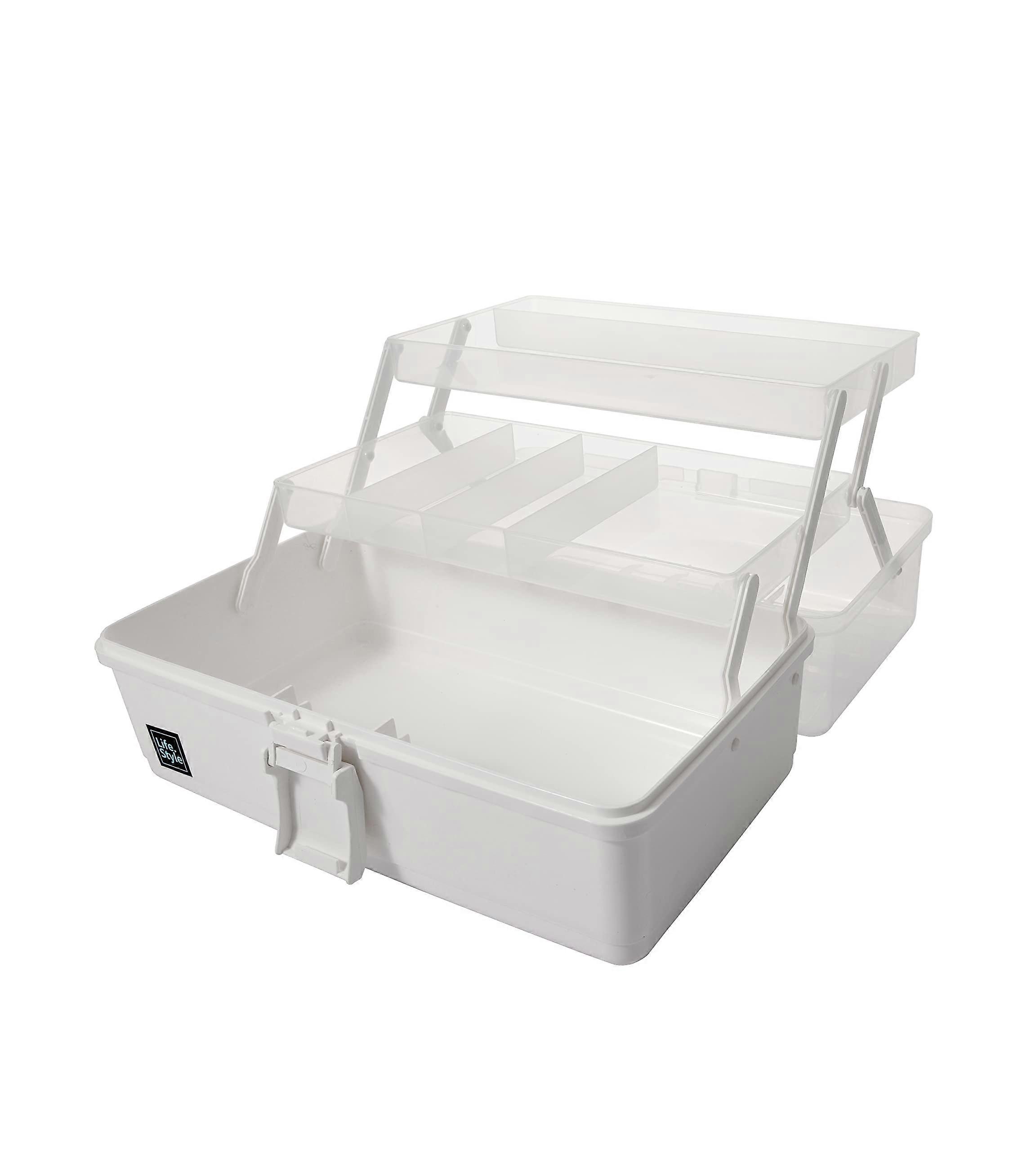 Plastic Storage Box 3Layer Design with Handle, Multipurpose Organizer for Home Office School White