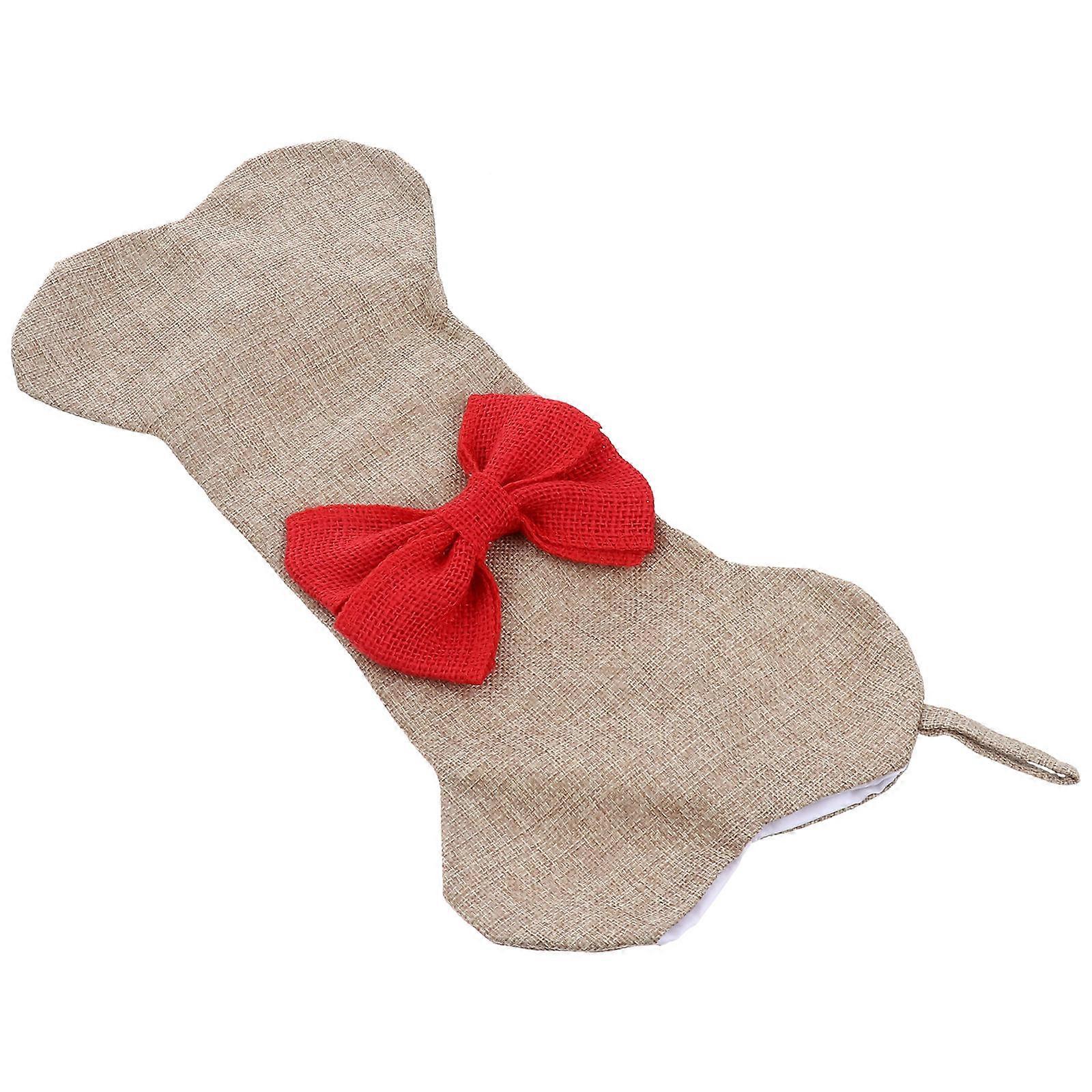 Christmas Stocking Large Pets Bone Burlap Hanging Stocking Bow Decoration