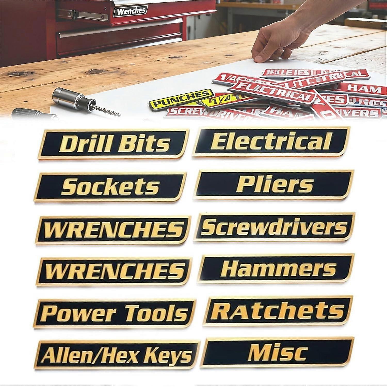 12 Pack Magnetic Toolbox Labels 3D Printed Reusable Drawer Labels for Quick Tool Identification