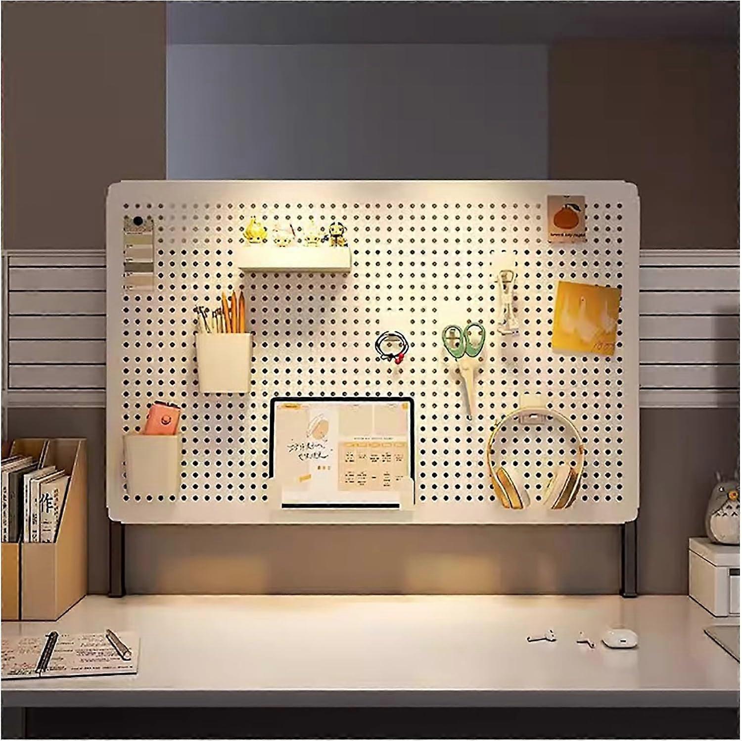 Pegboard Shelves with White Vertical Bracket, Adjustable Desktop Organizer for SpaceSaving Storage