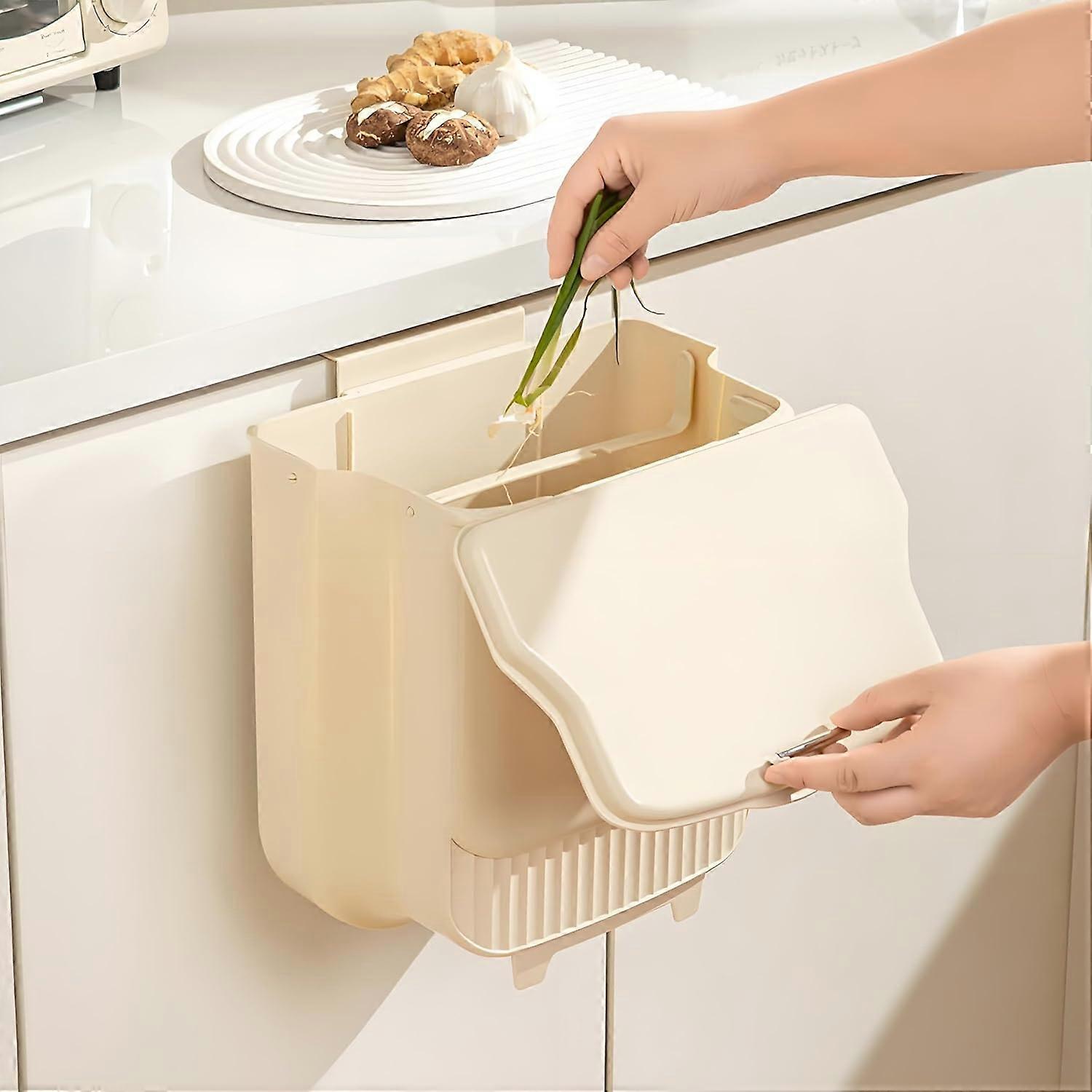 Foldable Hanging Kitchen Trash Can with Sliding Lid