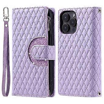 Leather Wallet Flip Cover Case with RFID Blocking, Glitter Zipper Card Holder, Purple for Samsung Galaxy A03S