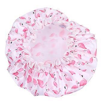 2pcs Flamingo Printing Shower Woman Bathing Waterproof Hair Protective Hat Bath Caps for Daily Use