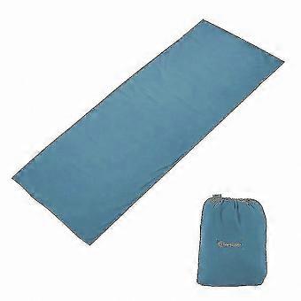 Saco de dormir de seda macia para camping, 115x210cm, poliéster azul marinho, abertura lateral com meio zíper e travesseiro integrado.