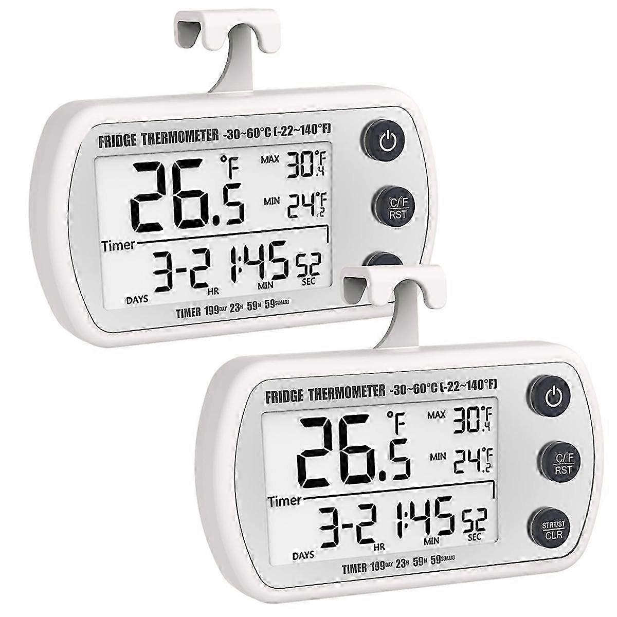 Digital Refrigerator Thermometer 2 Pack,Waterproof Fridge Thermometer, Max/Min Record Function,Timer Function