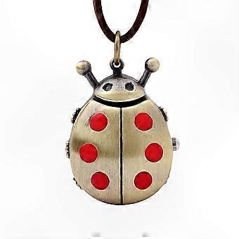 Relógio de bolso analógico com pingente, para crianças. Design criativo e inovador de joaninha de sete estrelas, ideal para meninos e meninas.