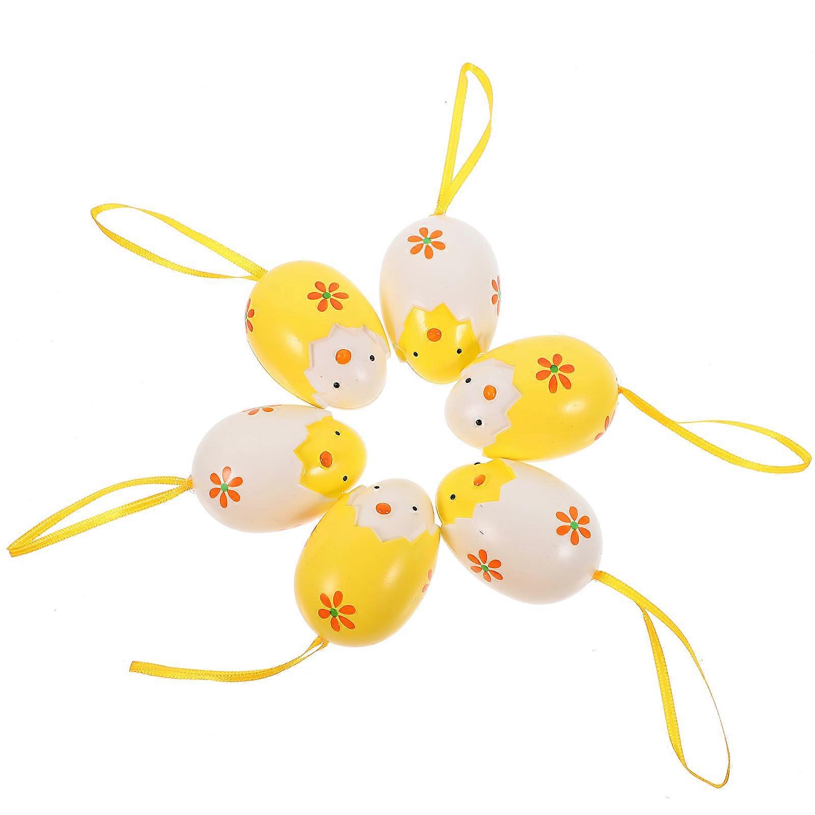 6pcs Easter Decorations Hanging Easter Egg Ornaments Hanging Plastic Eggs Easter Party Supplies