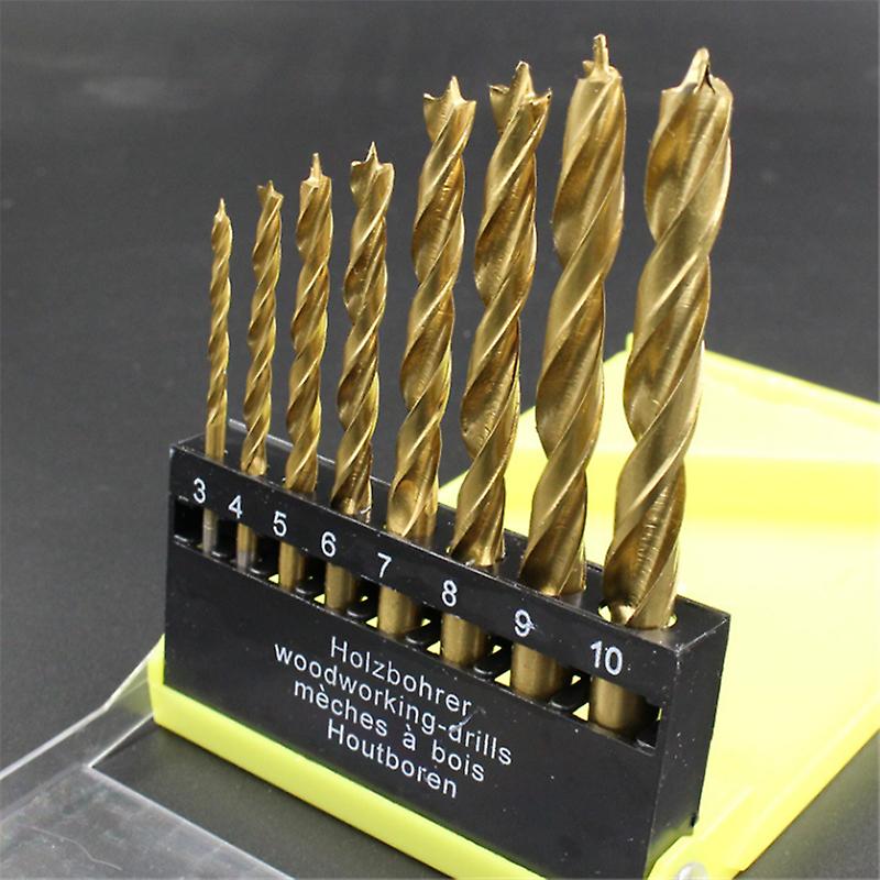 8Pcs 3-10mm Titanium Plating Brad Point Drill Bits Set Wood Twist Drill Bits