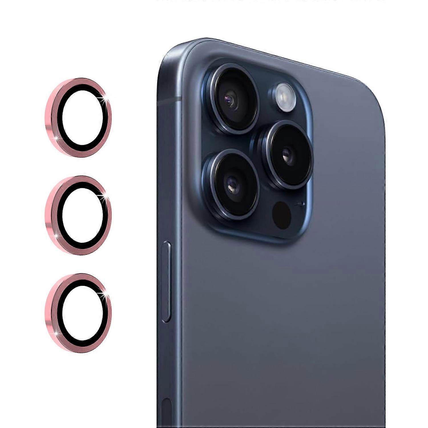 For Apple iPhone 16 Pro / 16 Pro Max Aluminum Ring Camera + H9 Tempered Glass Pink