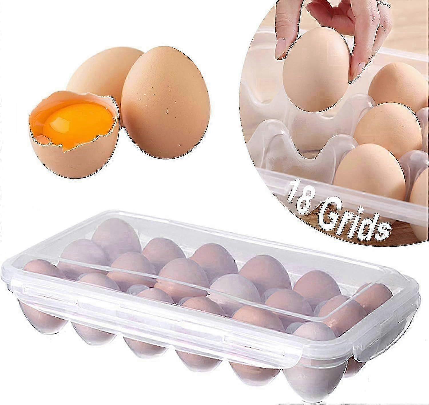 18-Capacity Stackable Clear Plastic Fridge Egg Storage Holder with Lid