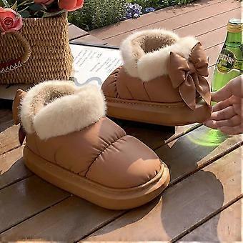 Ins Style Ladies Bow Closed Heel Cotton Slippers, Winter Thick Sole Warm Fluffy Indoor Outdoor Home Shoes