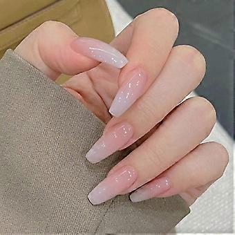 False Nails,24PCS Press on Nails,Nude Pink False Nails with Glue,Elegant Fake Nails,French Tip False Nails,Stick on Nails for Women