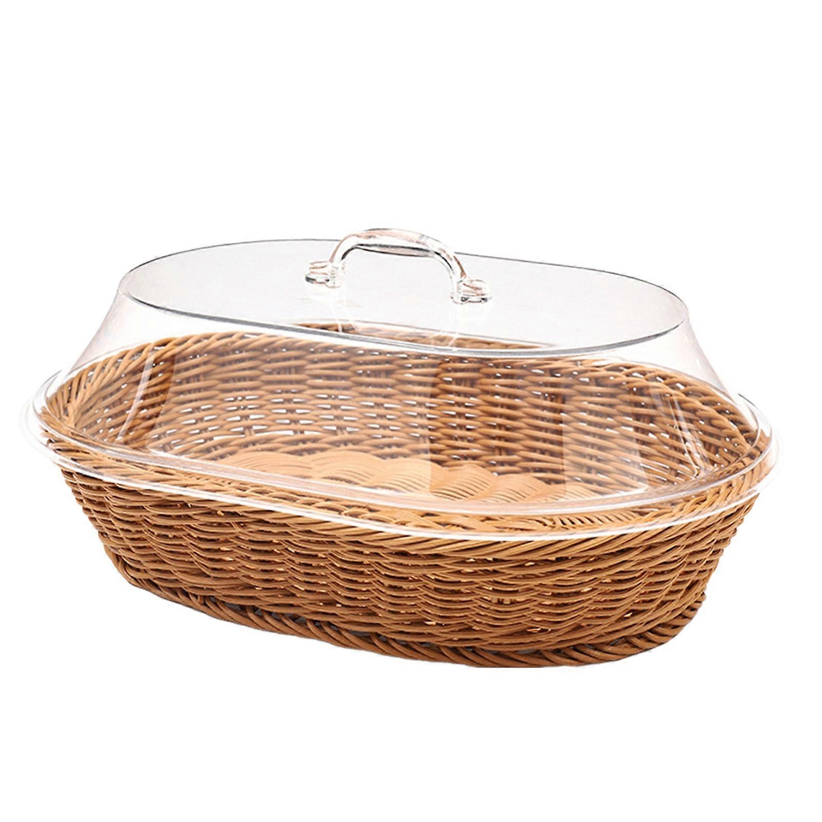 Woven Basket with Acrylic Lid, Serving Storage Multifunctional