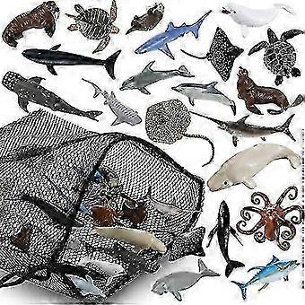 Zestaw 20 realistycznych zabawek w kształcie rekinów z oceanicznymi zwierzętami w siatce, zabawki do kąpieli w kształcie zwierząt morskich na imprezę w klimacie oceanicznym