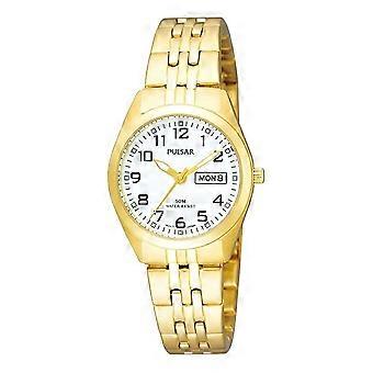 Relógio Pulsar Feminino com Revestimento PVD, Dia e Data, 26mm, 5ATM, PN8002X1