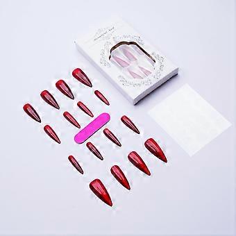 Lange Stiletto-Kunstnägel zum Aufkleben, rote künstliche Nägel mit Designs, Acrylnägel, Full Cover, Klebenägel, Halloween-Kunstnägel zum Aufkleben, Glitzernde künstliche Nägel, Gelkleber
