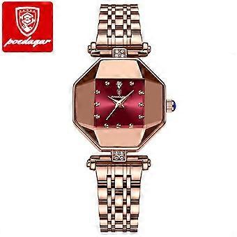 POEDAGAR 368 Reloj de mujer de lujo, acero inoxidable, resistente al agua, cuarzo, de marca superior, personalizado, oro rosa.